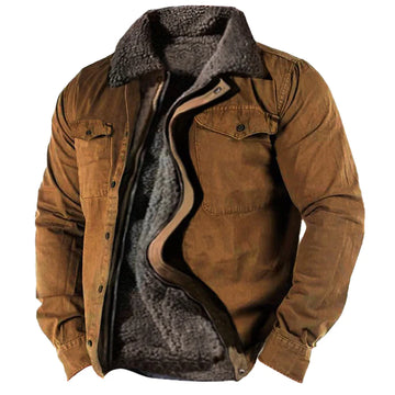 Men's Retro Lining Plus Fleece Zipper Tactical Jacket